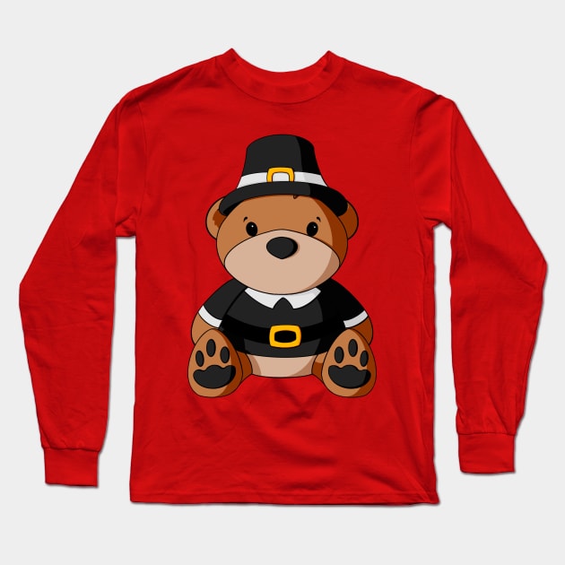 Boy Pilgrim Teddy Bear Long Sleeve T-Shirt by Alisha Ober Designs